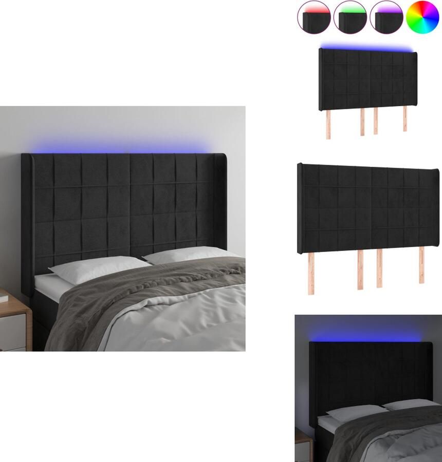 VidaXL Hoofdbord Zwart Stof 147x16x118 128 cm Verstelbaar LED-verlichting Snijdbare LED-strip Montagehandleiding inbegrepen Bedonderdeel