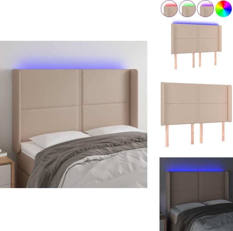 VidaXL Hoofdbord Hoofdborden Hoofdeinde Houten Hoofdbord LED 147x16x118 128 cm kunstleer cappuccinokleurig