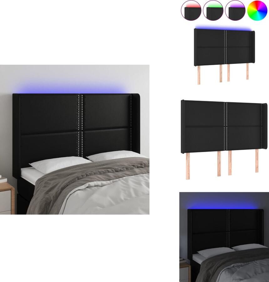 VidaXL Hoofdbord LED-strips 147x16x118 cm Verstelbare hoogte en comfortabele ondersteuning Duurzaam kunstleer Kleurrijke LED-verlichting Snijdbare LED-strip Zwart Bedonderdeel