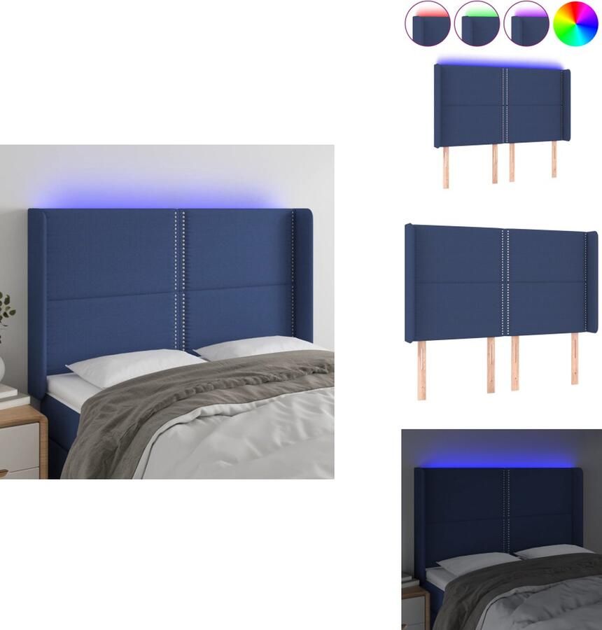VidaXL Hoofdbord LED-hoofdbord Blauw 147x16x118 128 cm Verstelbare hoogte Duurzaam materiaal Kleurrijke LED-verlichting Snijdbare LED-strip Incl 2 LED-strips Bedonderdeel