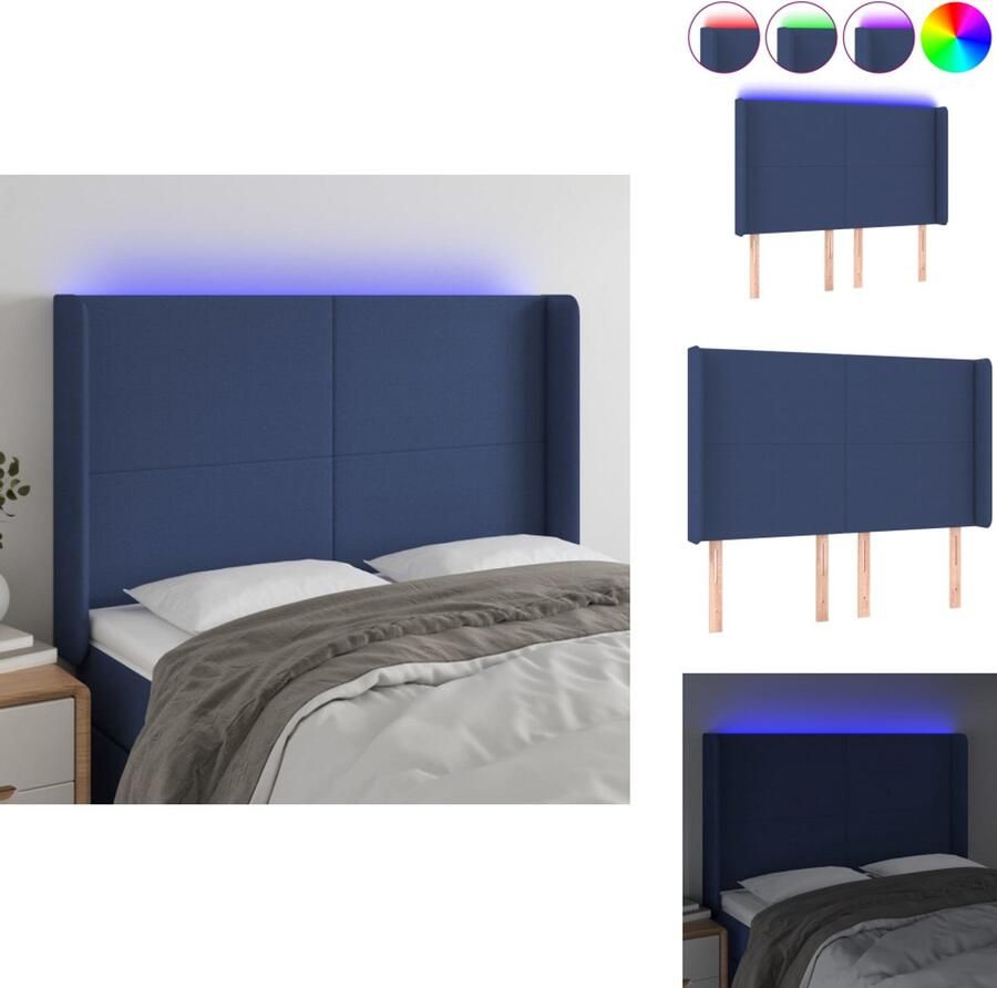 VidaXL Hoofdbord Hoofdborden Hoofdeinde Houten Hoofdbord LED 147x16x118 128 cm stof blauw