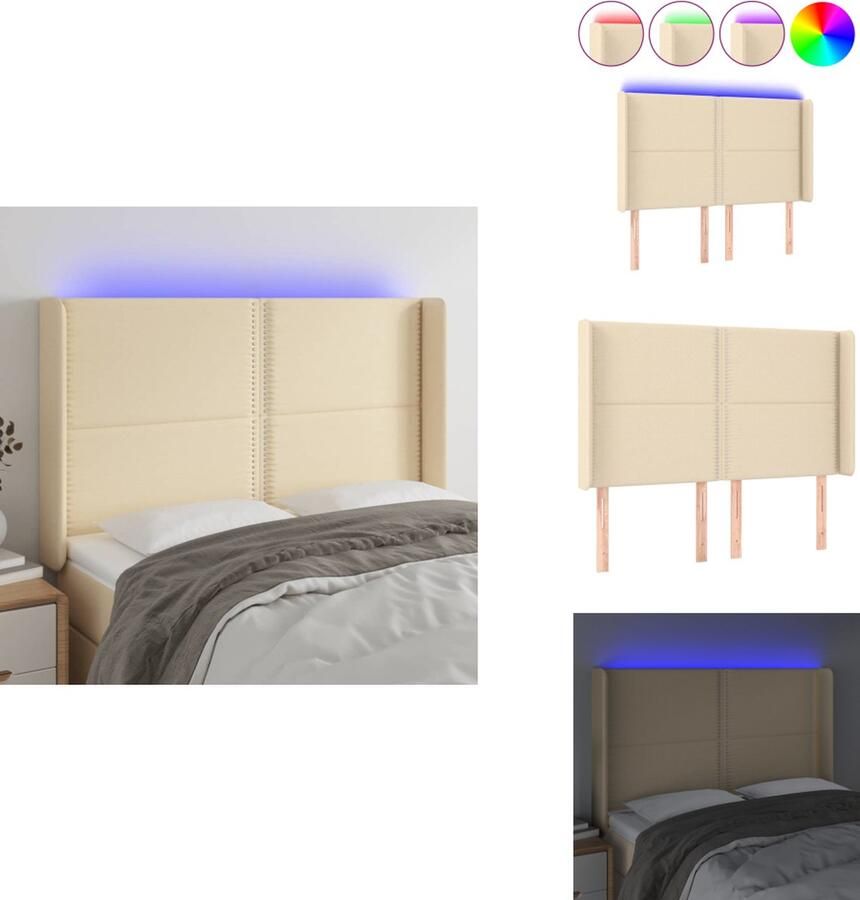 VidaXL Hoofdbord Crème Stof 147x16x118 128 cm Verstelbaar LED-verlichting Duurzaam Montagehandleiding USB-aansluiting Bedonderdeel - Foto 2