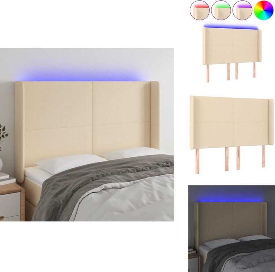 VidaXL Hoofdbord Hoofdborden Hoofdeinde Houten Hoofdbord LED 147x16x118 128 cm stof crèmekleurig