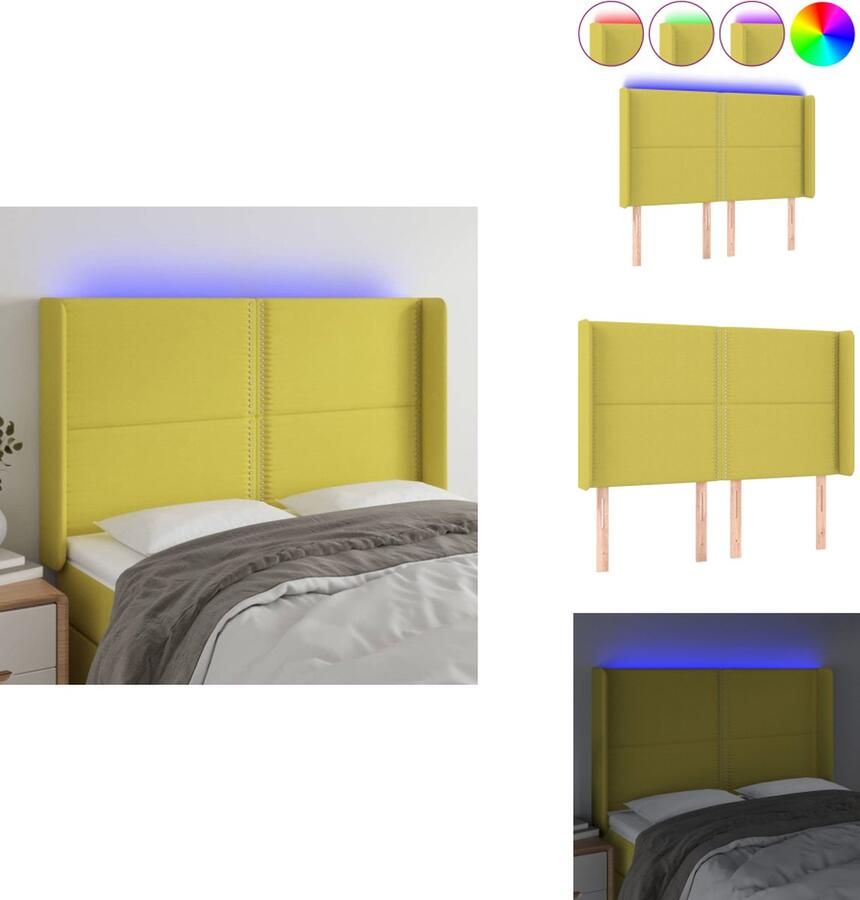 VidaXL Hoofdbord LED Groen 147x16x118 128 cm Verstelbare Hoogte Duurzaam Materiaal Bedonderdeel