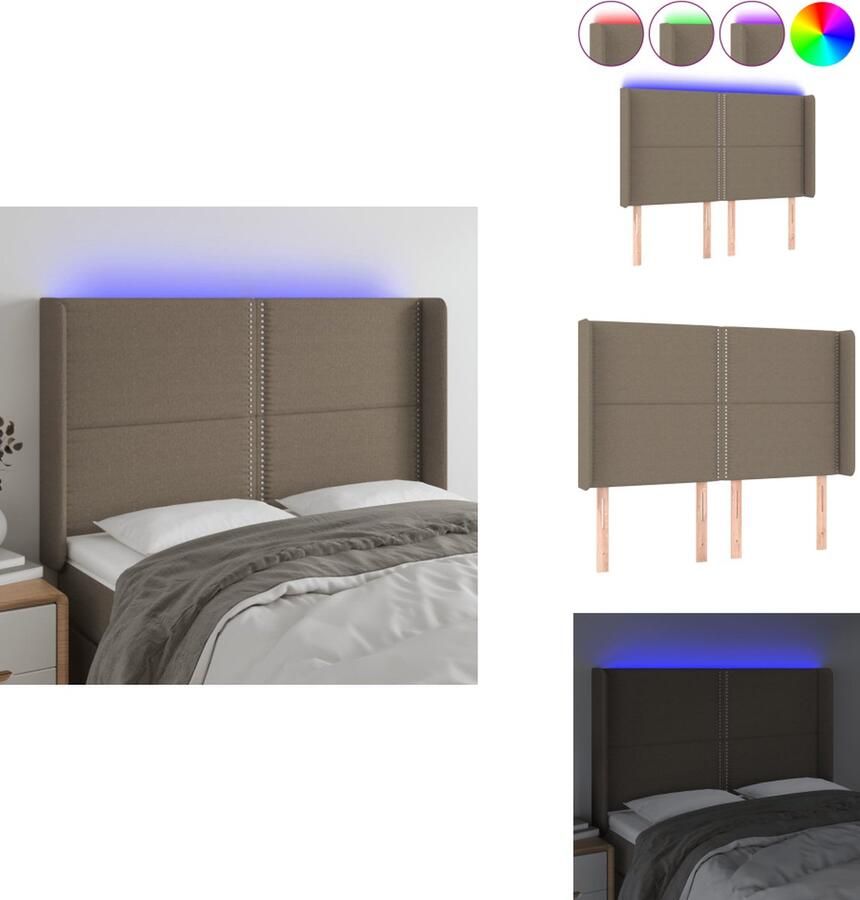 VidaXL Hoofdbord LED Taupe 147x16x118 128 cm Verstelbaar Duurzaam Kleurrijke LED-verlichting Snijdbare LED-strip Montagehandleiding inclusief Bedonderdeel