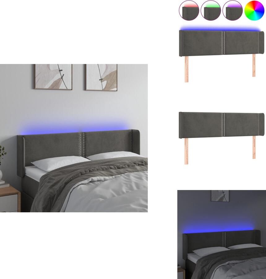 VidaXL Hoofdbord Klassiek LED-hoofdbord Bedaccessoires Afmeting- 147 x 16 x 78 88 cm Kenen- Zacht fluweel Kleurrijke LED-verlichting Verstelbare hoogte Comfortabele ondersteuning Snijdbare LED-strip Bedonderdeel