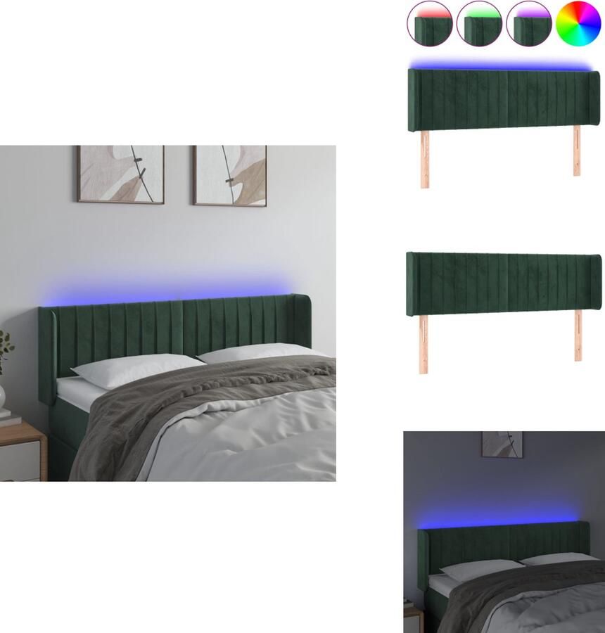 VidaXL Hoofdbord Fluweel LED-verlichting Verstelbaar Comfortabele ondersteuning Snijdbare LED-strip Donkergroen 147 x 16 x 78 88 cm Bedonderdeel
