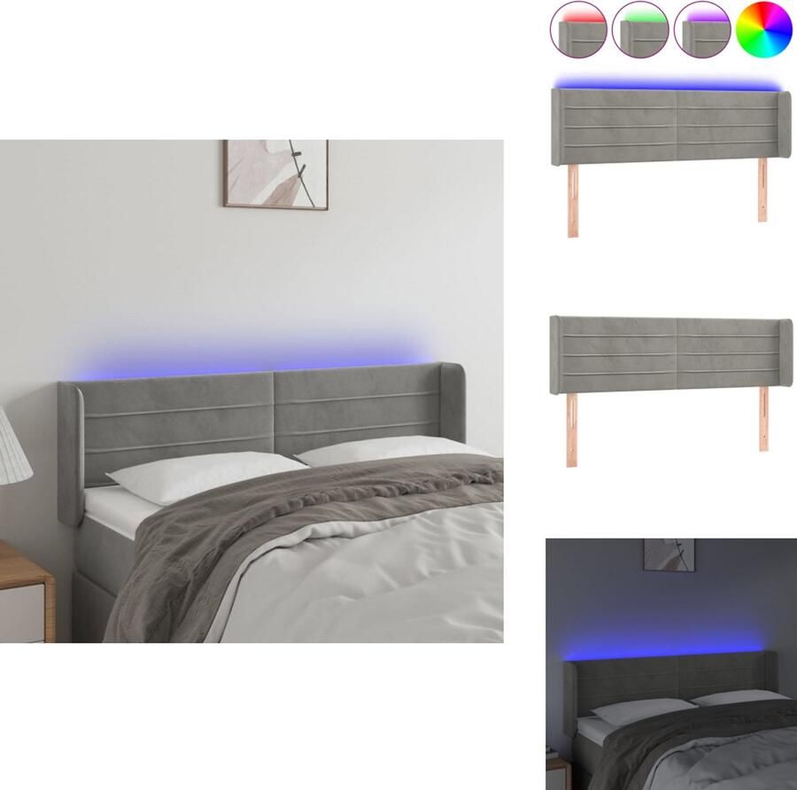 VidaXL Hoofdbord LED lichtgrijs 147 x 16 x 78 88 cm verstelbaar zacht fluweel kleurrijke LED-verlichting snijdbare LED-strip Bedonderdeel