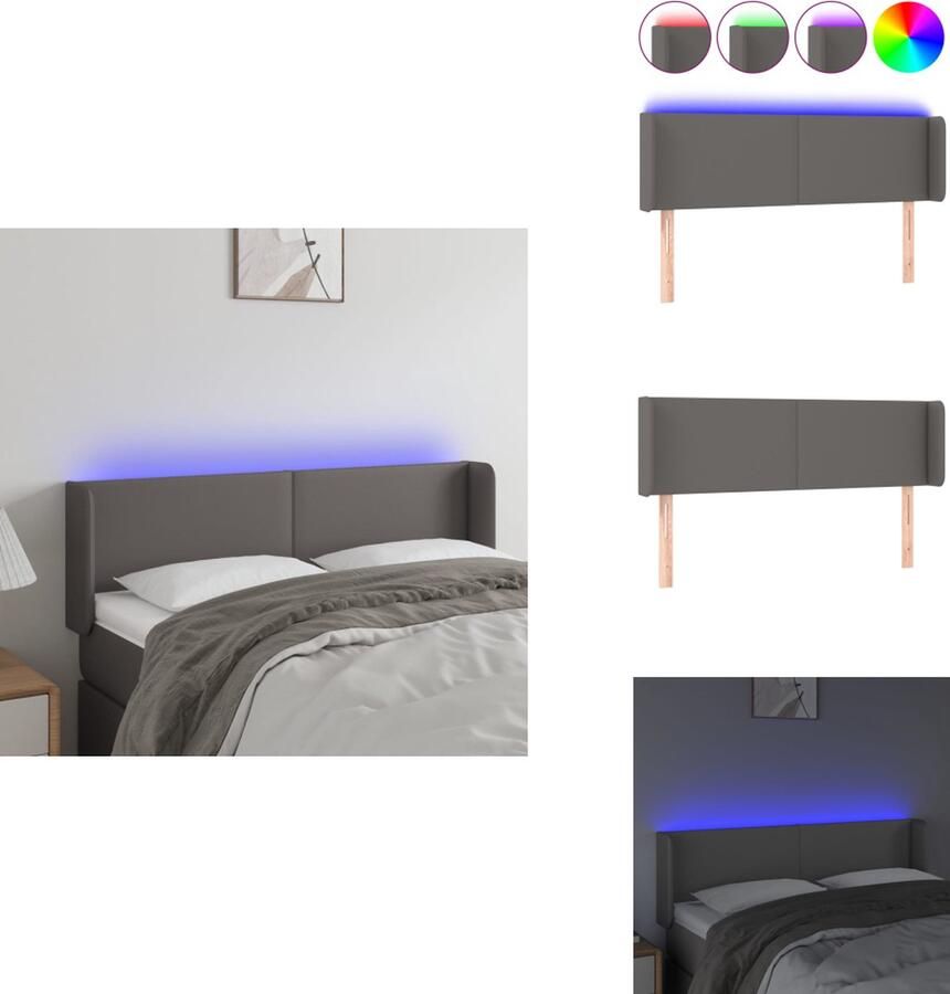 VidaXL Hoofdbord LED Grijs 147 x 16 x 78 88 cm Duurzaam kunstleer Verstelbare hoogte Kleurrijke LED-verlichting Bedonderdeel - Foto 1