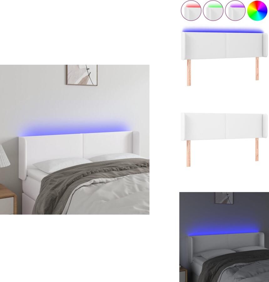 VidaXL Hoofdbord Hoofdborden Hoofdeinde Houten Hoofdbord LED 147x16x78 88 cm kunstleer wit - Foto 1