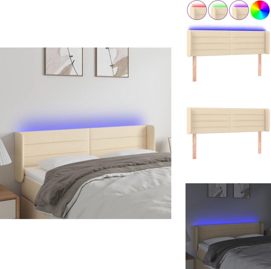 VidaXL Hoofdbord Hoofdborden Hoofdeinde Houten Hoofdbord LED 147x16x78 88 cm stof crèmekleurig