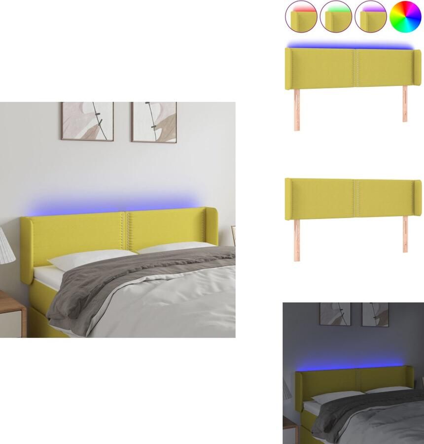 VidaXL Hoofdbord Groen LED-verlichting Verstelbare hoogte Comfortabele ondersteuning Snijdbare LED-strip Montagehandleiding USB-aansluiting Afmetingen- 147 x 16 x 78 88 cm Bedonderdeel