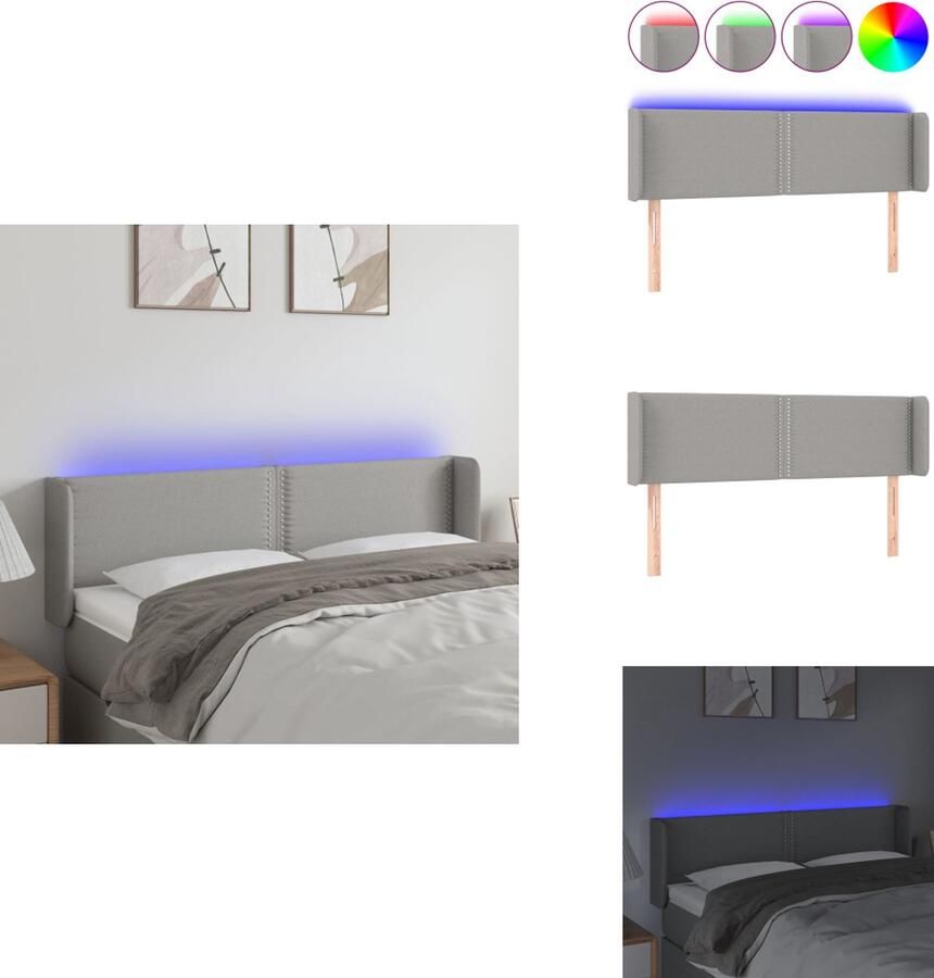 VidaXL Hoofdeinde Lichtgrijs Stof 147 x 16 x 78 88 cm Verstelbaar LED-strip inclusief Met schaarsymbool 1 x Hoofdbord 2 LED-strips Bedonderdeel