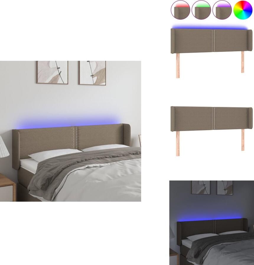 VidaXL Hoofdbord Klassiek LED-hoofdbord Bedmeubilair 147 x 16 x 78 88 cm Kleur- Taupe Materiaal- Stof bewerkt hout massief larikshout Ken- LED-verlichting Bedonderdeel