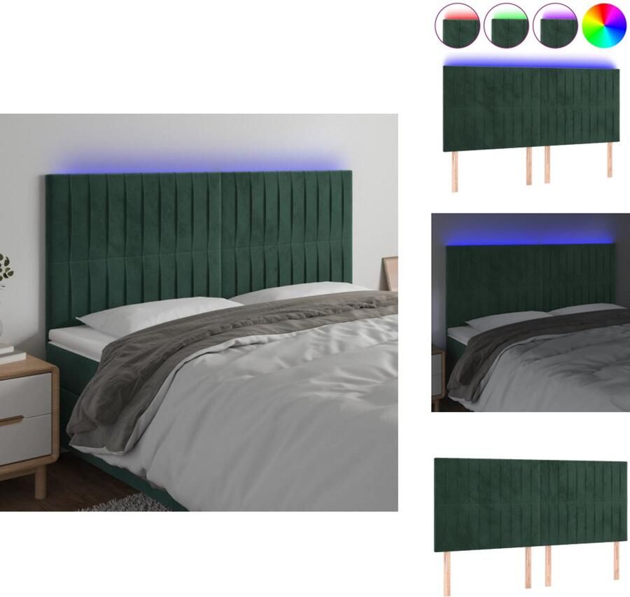 VidaXL Hoofdbord Hoofdborden Hoofdeinde Houten Hoofdbord LED 160x5x118 128 cm fluweel donkergroen