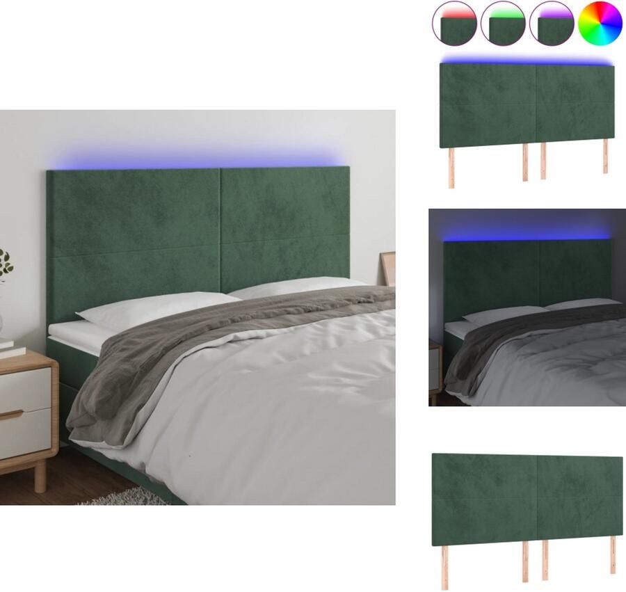 VidaXL Hoofdbord Hoofdborden Hoofdeinde Houten Hoofdbord LED 160x5x118 128 cm fluweel donkergroen