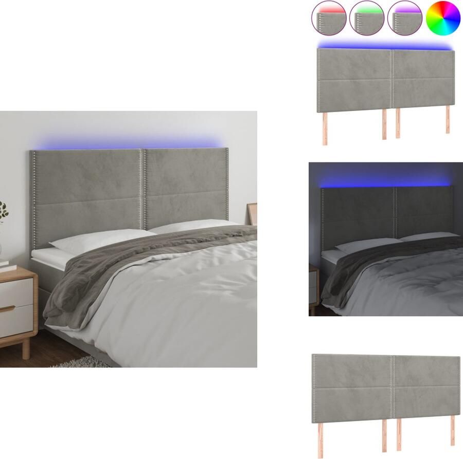 VidaXL Hoofdbord Hoofdborden Hoofdeinde Houten Hoofdbord LED 160x5x118 128 cm fluweel lichtgrijs - Foto 2