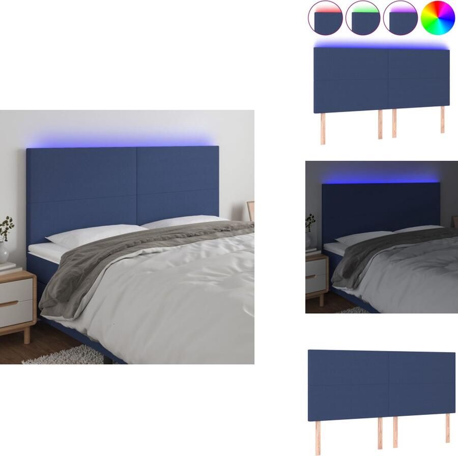 VidaXL Hoofdbord Hoofdborden Hoofdeinde Houten Hoofdbord LED 160x5x118 128 cm stof blauw - Foto 2