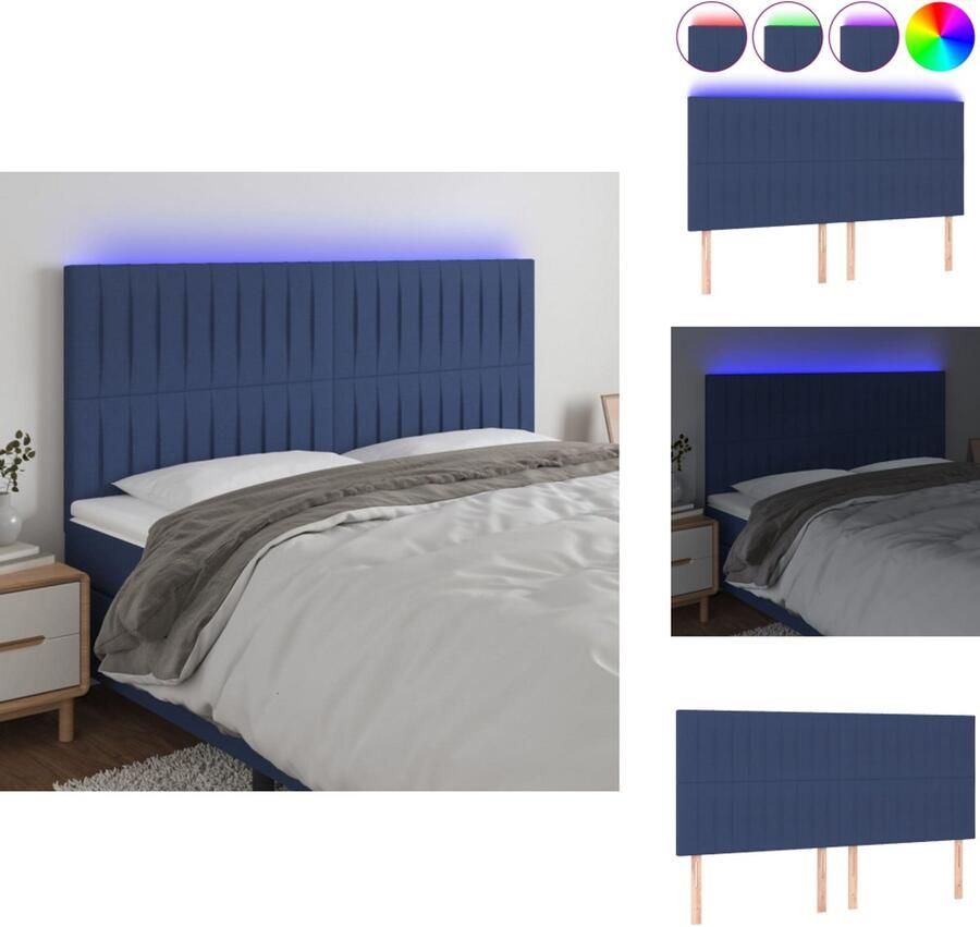 VidaXL Hoofdbord Hoofdborden Hoofdeinde Houten Hoofdbord LED 160x5x118 128 cm stof blauw