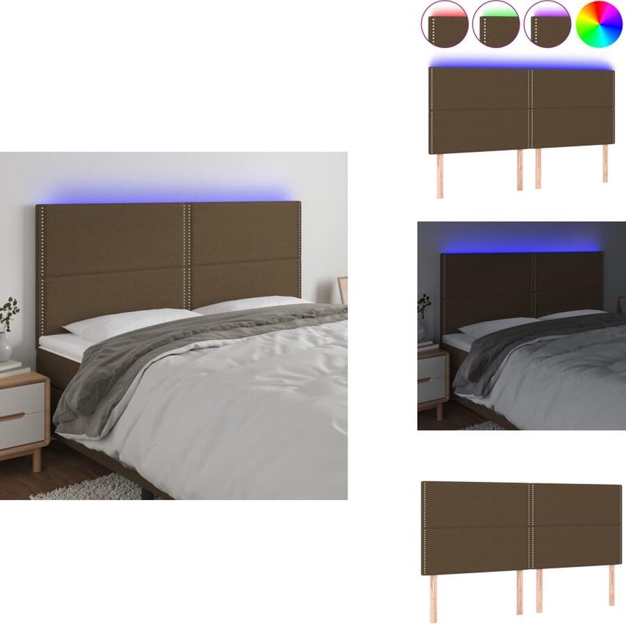 VidaXL Hoofdbord Hoofdborden Hoofdeinde Houten Hoofdbord LED 160x5x118 128 cm stof donkerbruin - Foto 2