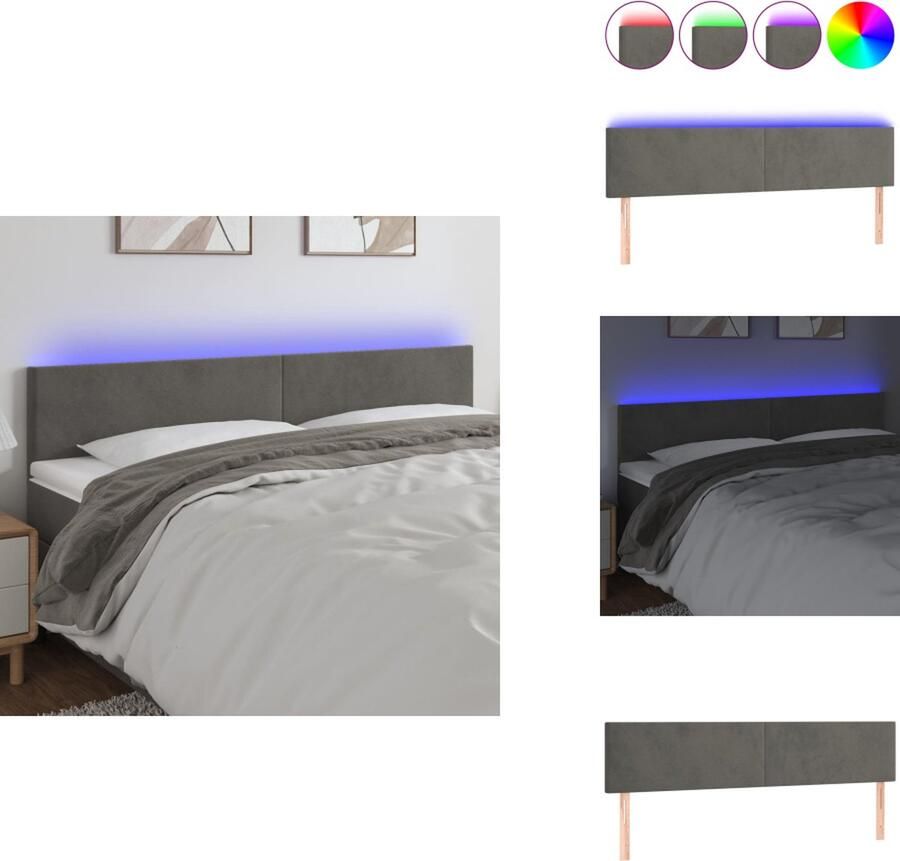 The Living Store Hoofdeinde Klassiek LED-hoofdbord Bedframe Afmeting- 160 x 5 x 78 88 cm Ken- Zacht fluweel Kleurrijke LED-verlichting Hoofd Bord Led Hoofdbord Grijs Fluweel Hoofdbord Elektrisch - Foto 2