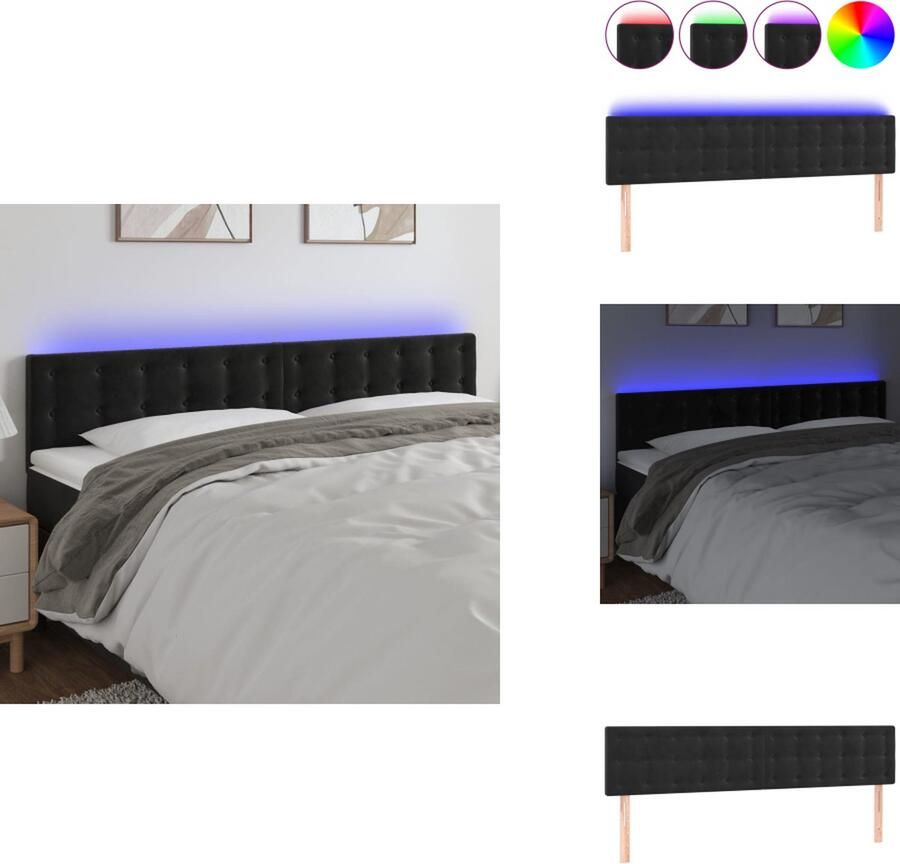 VidaXL Hoofdeind LED Hoofdbord Zwart 160 x 5 x 78 88 cm Verstelbare Hoogte Zacht Fluweel Kleurrijke LED-Verlichting Snijdbare LED-Strip Montagehandleiding Bedonderdeel