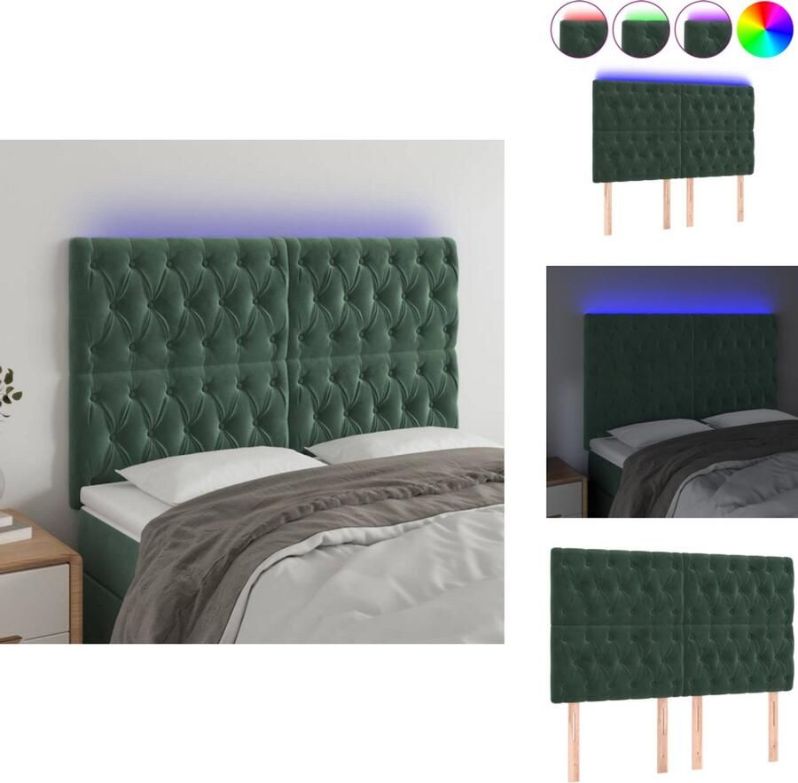 VidaXL Hoofdbord Hoofdborden Hoofdeinde Houten Hoofdbord LED 144x7x118 128 cm fluweel donkergroen