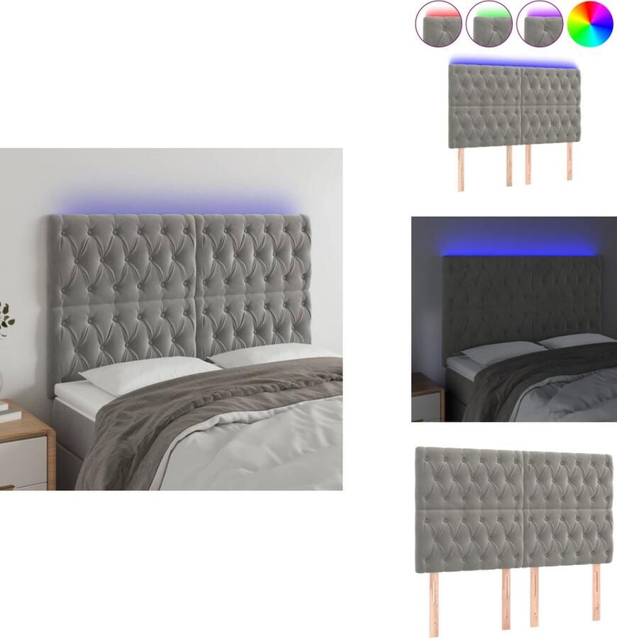 VidaXL Hoofdbord Hoofdborden Hoofdeinde Houten Hoofdbord LED 144x7x118 128 cm fluweel lichtgrijs - Foto 2
