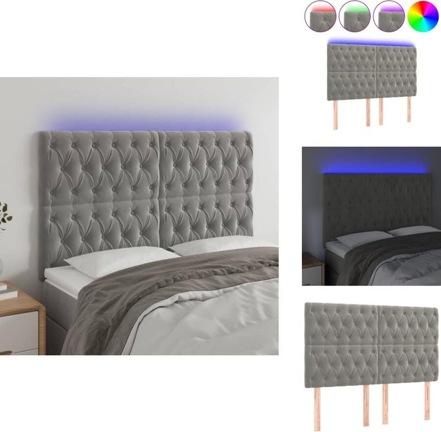 VidaXL Hoofdbord Hoofdborden Hoofdeinde Houten Hoofdbord LED 144x7x118 128 cm fluweel lichtgrijs