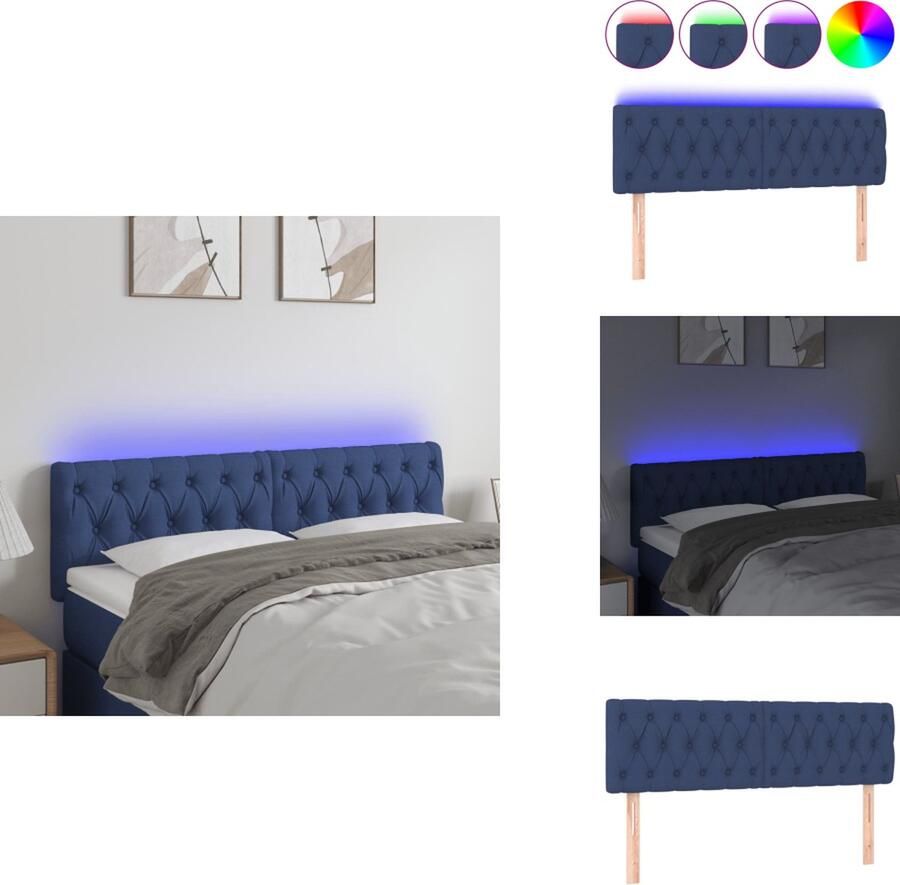 VidaXL Hoofdeind Bed 160 x 7 x 78 88 cm Blauw LED-strip Verstelbaar Duurzaam Materiaal Bedonderdeel