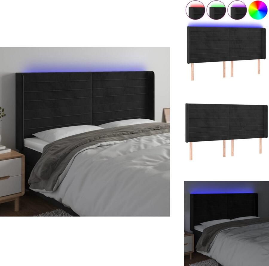 VidaXL Hoofdbord Hoofdborden Hoofdeinde Houten Hoofdbord LED 163x16x118 128 cm fluweel zwart