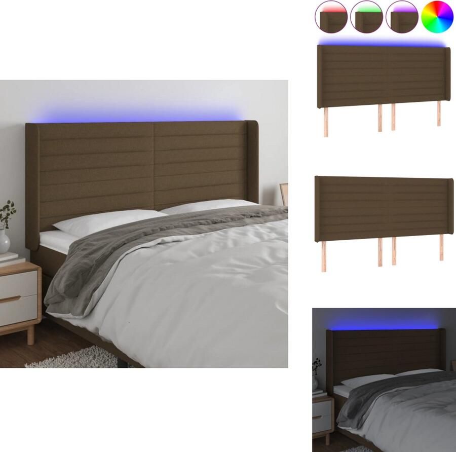 VidaXL Hoofdbord Hoofdborden Hoofdeinde Houten Hoofdbord LED 163x16x118 128 cm stof donkerbruin