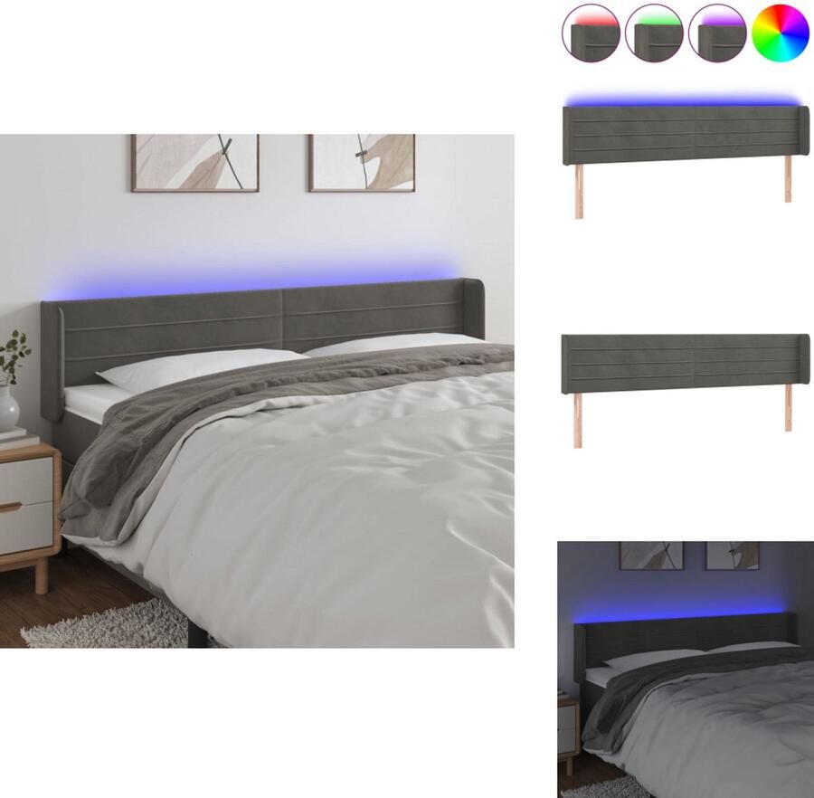 VidaXL Hoofdbord Hoofdborden Hoofdeinde Houten Hoofdbord LED 163x16x78 88 cm fluweel donkergrijs