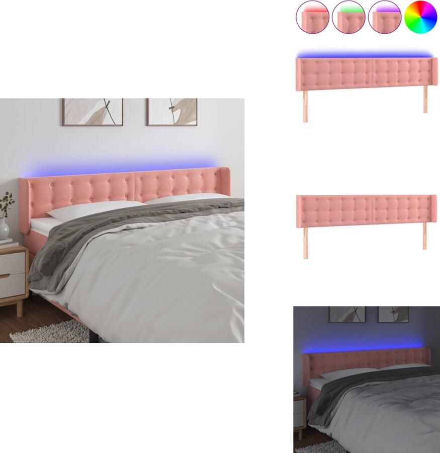 VidaXL Hoofdbord LED-hoofdbord Roze 163x16x78 88 cm Verstelbare hoogte Zacht fluweel Kleurrijke LED-verlichting Snijdbare LED-strip Montagehandleiding 2 LED-strips inbegrepen Bedonderdeel