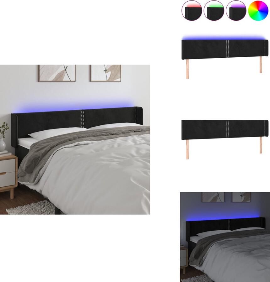 VidaXL Hoofdbord Zwart Stof 203 x 16 x 78 88 cm LED-verlichting Verstelbaar USB-aansluiting Montagehandleiding inclusief IP65 1 x hoofdbord met randen 2 LED-strips Bedonderdeel