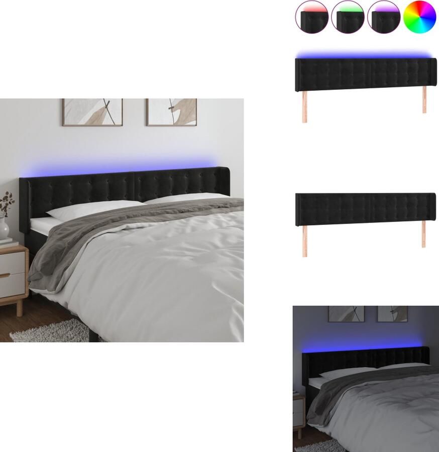 VidaXL Hoofdbord LED Zacht Fluweel Zwart 163x16x78 88cm Verstelbaar Comfortabele ondersteuning Snijdbare LED-strip USB-aansluiting Bedonderdeel