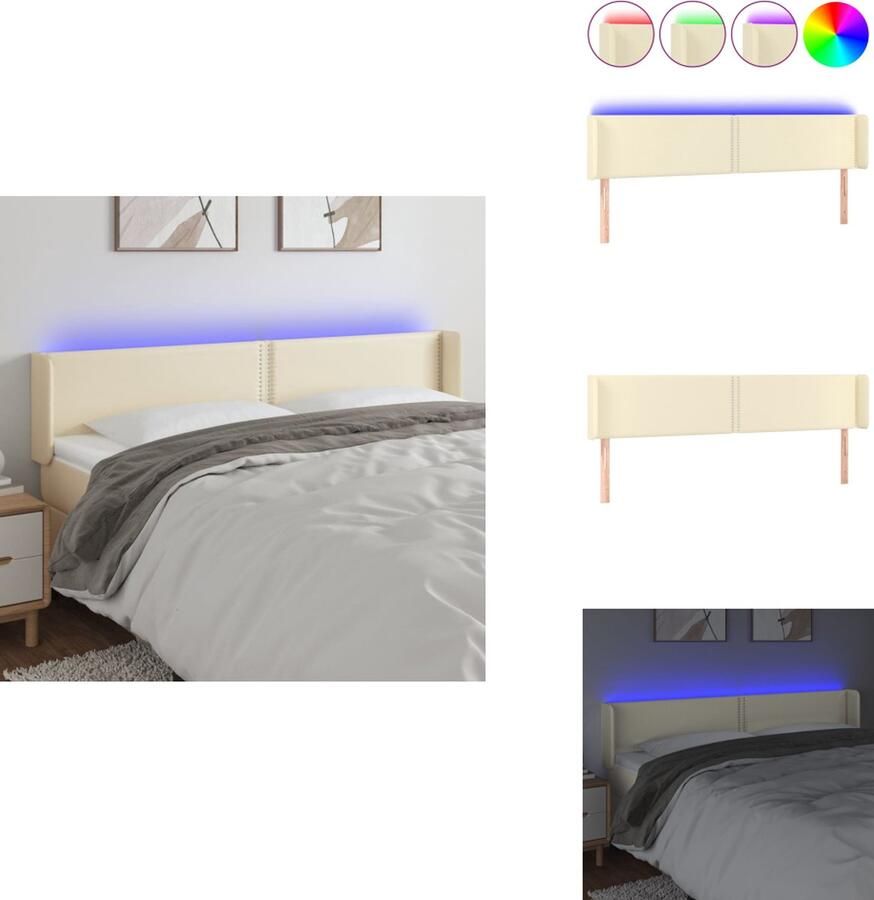 VidaXL Hoofdbord LED Crème 163 x 16 x 78 88 cm Verstelbare hoogte Duurzaam kunstleer Kleurrijke LED-verlichting Snijdbare LED-strip Montagehandleiding inbegrepen Bedonderdeel