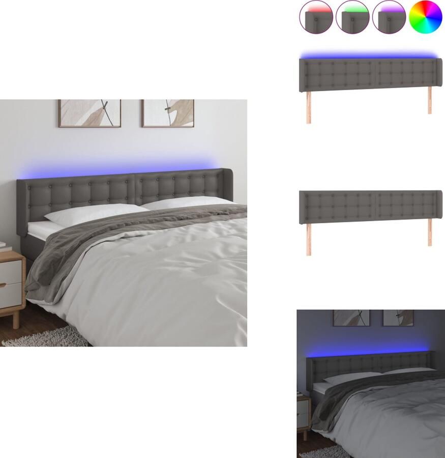 VidaXL Hoofdbord 163x16x78 88 cm Duurzaam kunstleer Kleurrijke LED-verlichting Verstelbare hoogte Comfortabele ondersteuning Bedonderdeel
