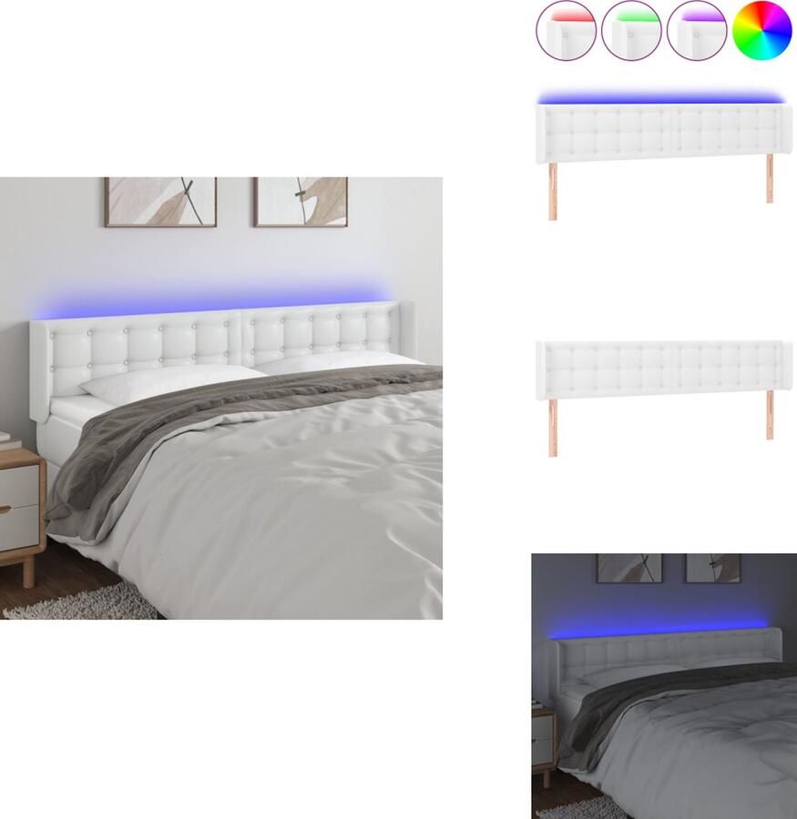 VidaXL Hoofdbord LED-verlichting Kunstleer Wit 163 x 16 x 78 88 cm Verstelbaar Bedonderdeel