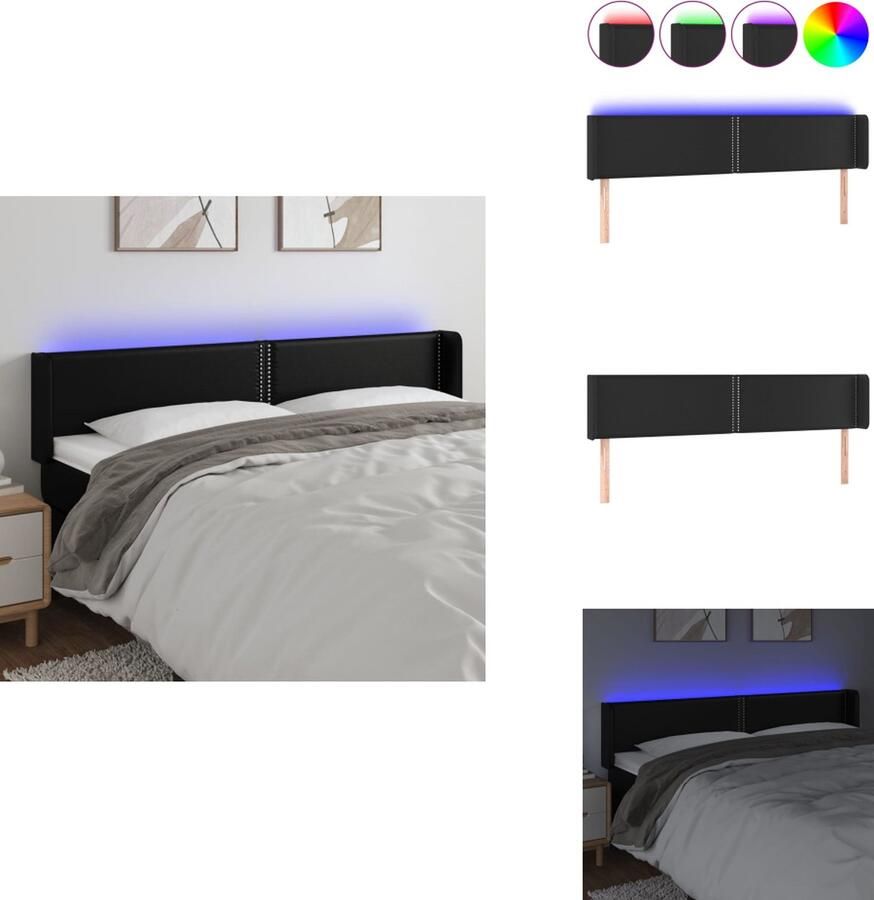 VidaXL Hoofdbord LED Hoofdbord Kunstleer Verstelbaar Kleurrijke LED-verlichting 163 x 16 x 78 88 cm Met USB-aansluiting Zwart Bedonderdeel