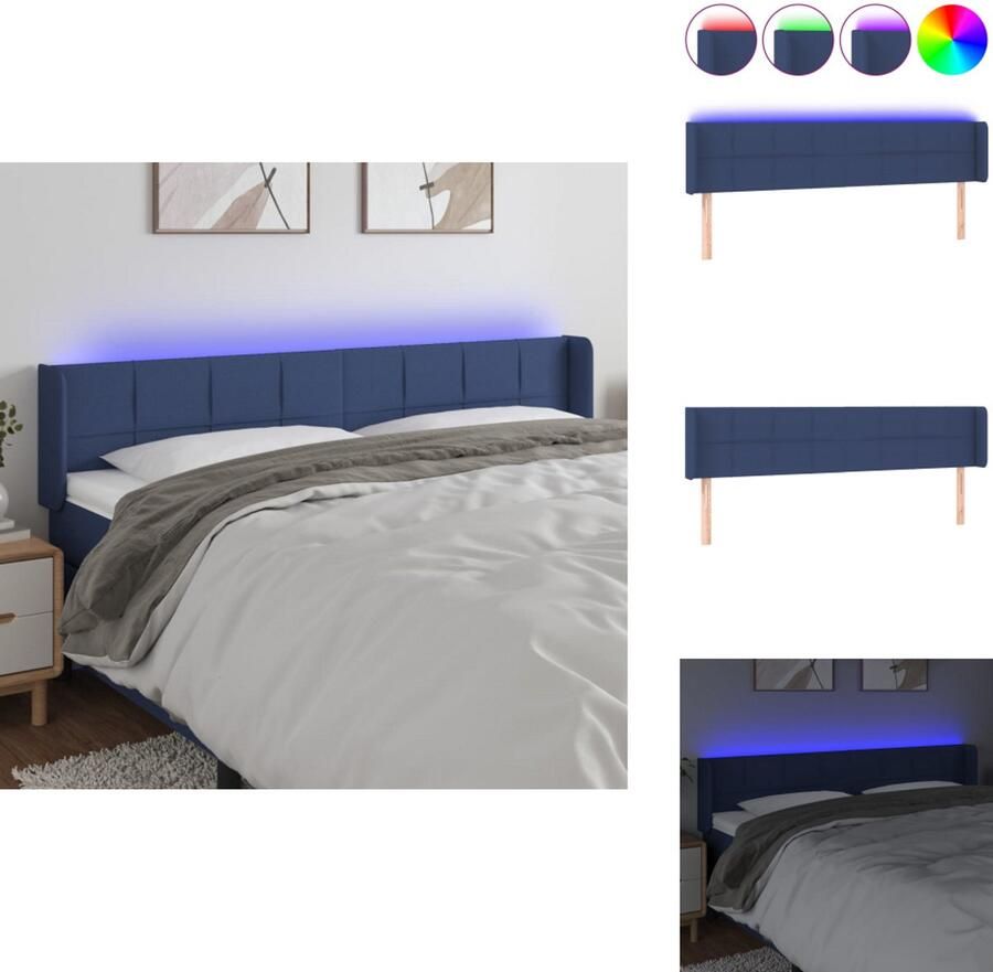 VidaXL Hoofdbord Blauw LED-strip 55cm Verstelbare Hoogte Duurzaam 163x16x78 88cm Bedonderdeel