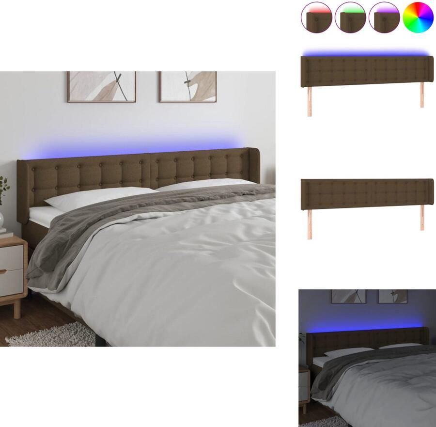 VidaXL Hoofdbord Hoofdborden Hoofdeinde Houten Hoofdbord LED 163x16x78 88 cm stof donkerbruin