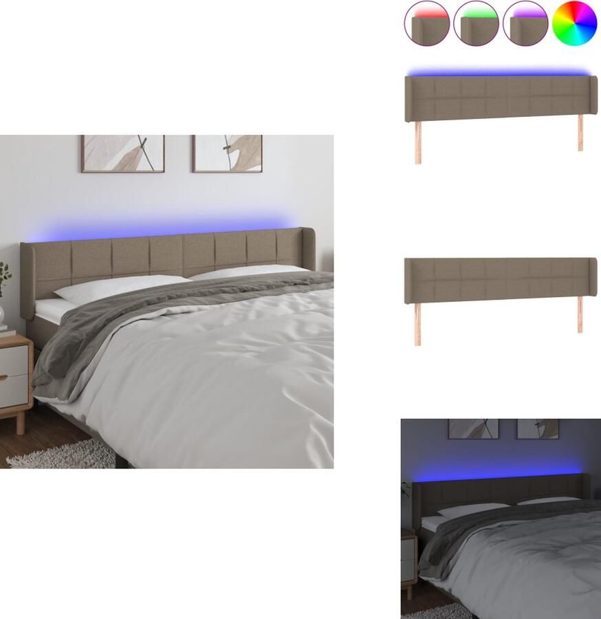 VidaXL Hoofdbord LED Bedverlichting 163 x 16 x 78 88 cm Taupe stof Verstelbare hoogte Bedonderdeel