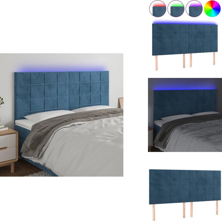 VidaXL Hoofdbord Hoofdborden Hoofdeinde Houten Hoofdbord LED 180x5x118 128 cm fluweel donkerblauw