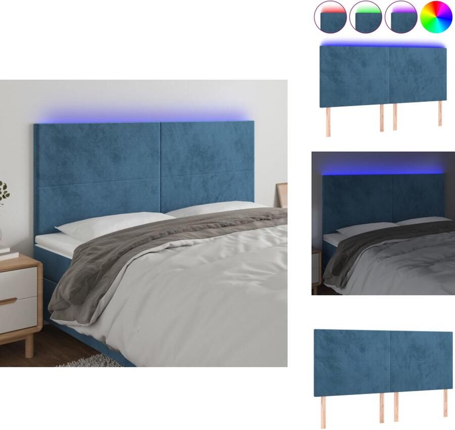 VidaXL Hoofdbord Hoofdborden Hoofdeinde Houten Hoofdbord LED 180x5x118 128 cm fluweel donkerblauw
