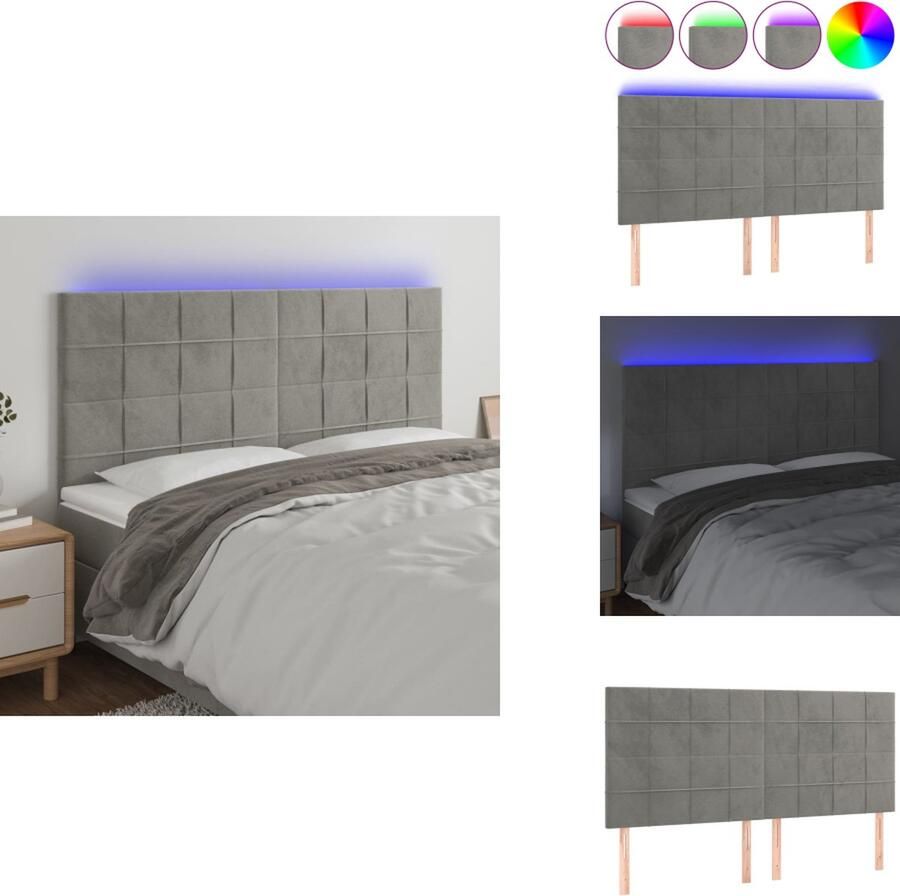 VidaXL Hoofdbord LED 180x5x118 128 cm fluweel lichtgrijs