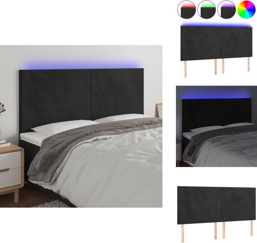 VidaXL Hoofdbord Hoofdborden Hoofdeinde Houten Hoofdbord LED 180x5x118 128 cm fluweel zwart
