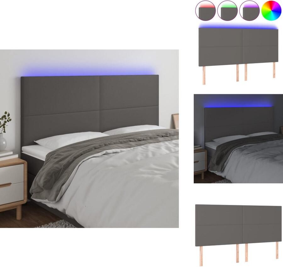 VidaXL Hoofdbord Hoofdborden Hoofdeinde Houten Hoofdbord LED 180x5x118 128 cm kunstleer grijs