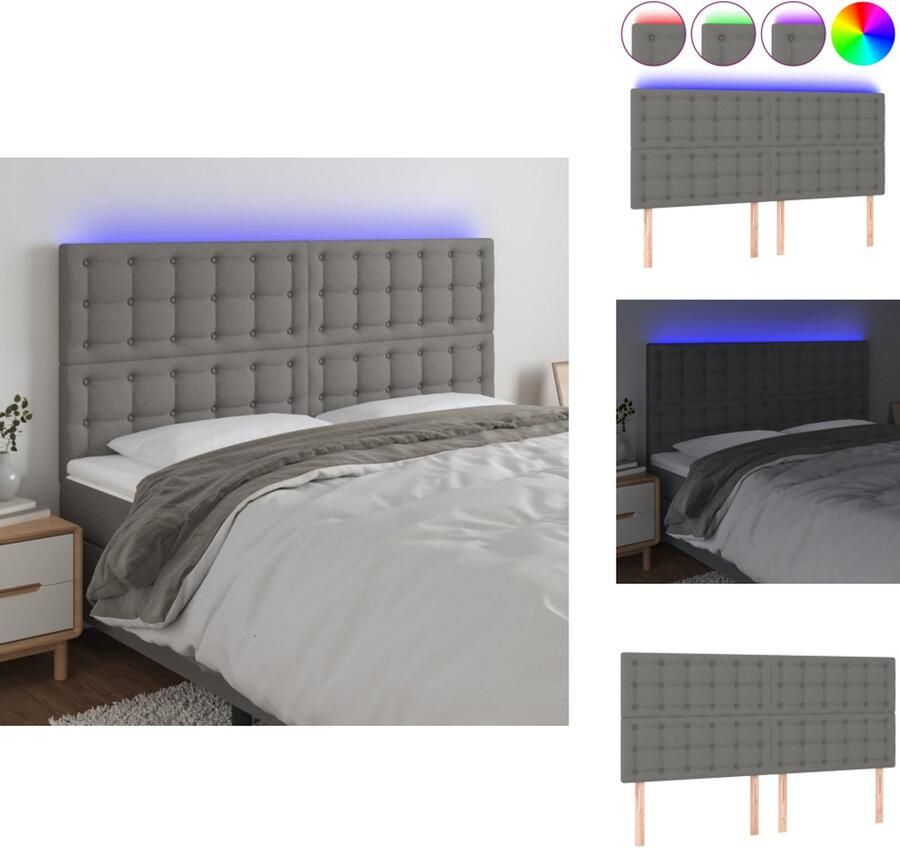 VidaXL Hoofdbord Hoofdborden Hoofdeinde Houten Hoofdbord LED 180x5x118 128 cm stof donkergrijs