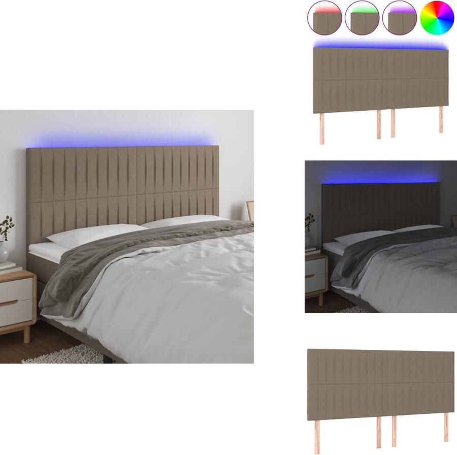 VidaXL Hoofdbord Hoofdborden Hoofdeinde Houten Hoofdbord LED 180x5x118 128 cm stof taupe - Foto 2
